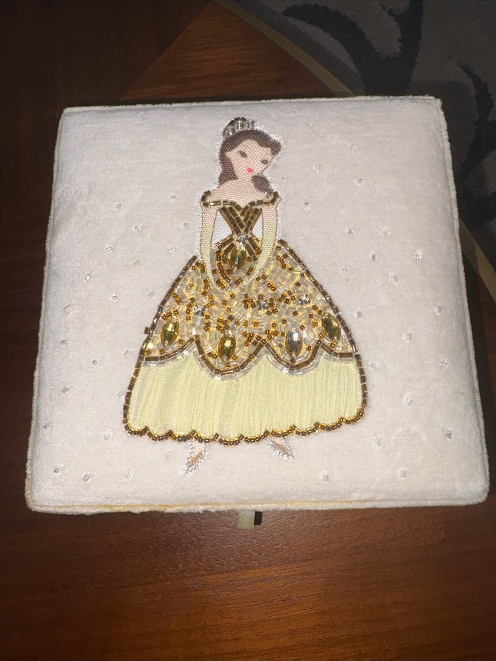 Disney Pottery Barn Kids Beaded Princess Jewelry Box- Gold and Cream Accents